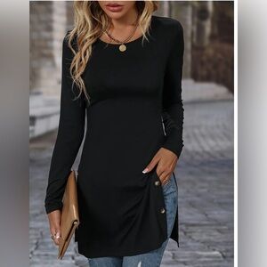 Black Button-Accent Knit Tunic - Women - L